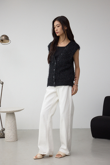 ラメフェザーVネックニットベスト 詳細画像