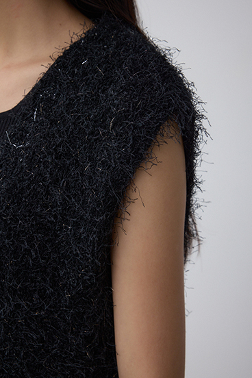 ラメフェザーVネックニットベスト 詳細画像