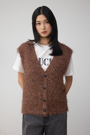 ラメフェザーVネックニットベスト 詳細画像