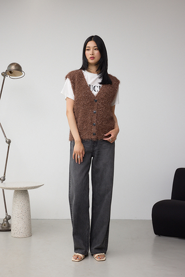 ラメフェザーVネックニットベスト 詳細画像