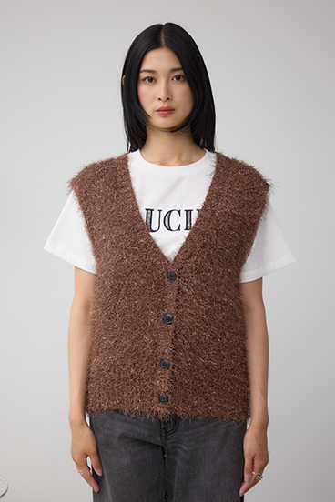 ラメフェザーVネックニットベスト 詳細画像