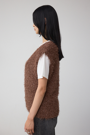 ラメフェザーVネックニットベスト 詳細画像