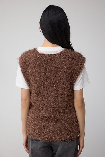 ラメフェザーVネックニットベスト 詳細画像