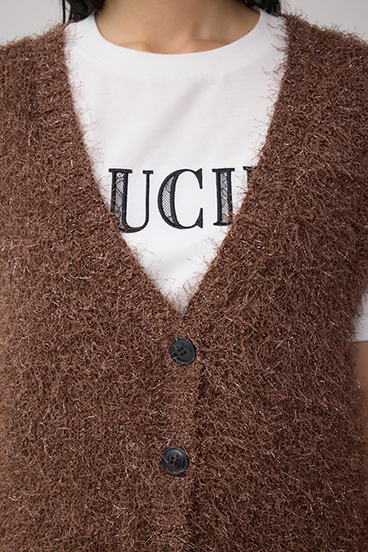 ラメフェザーVネックニットベスト 詳細画像