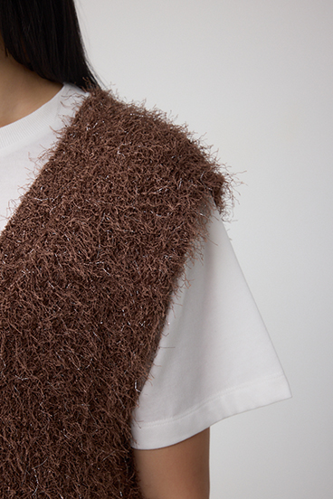 ラメフェザーVネックニットベスト 詳細画像