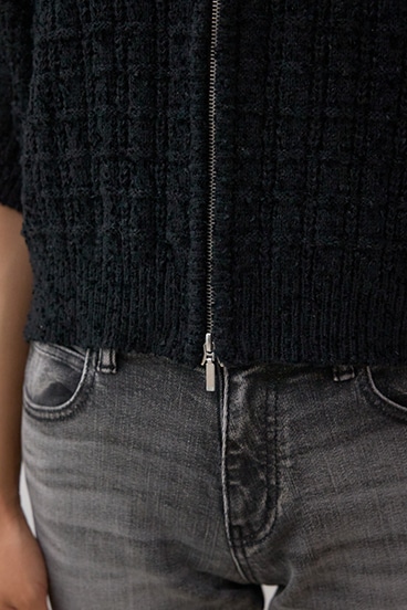 Wジップ5分袖ツイードニット 詳細画像