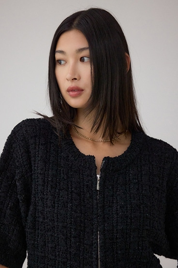 Wジップ5分袖ツイードニット 詳細画像