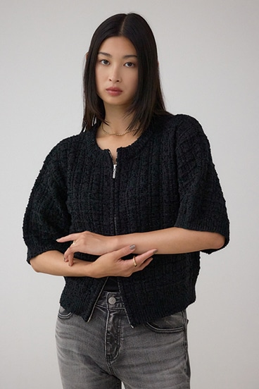 Wジップ5分袖ツイードニット 詳細画像