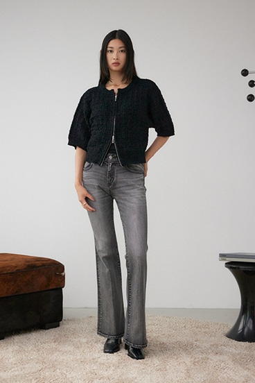 Wジップ5分袖ツイードニット 詳細画像