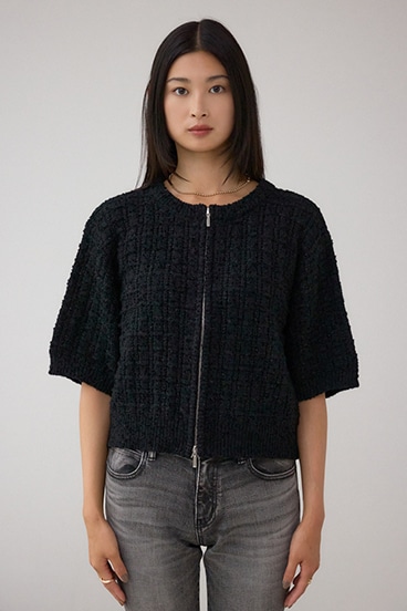 Wジップ5分袖ツイードニット 詳細画像