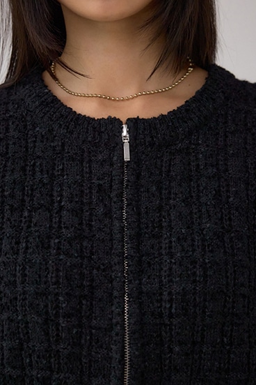 Wジップ5分袖ツイードニット 詳細画像