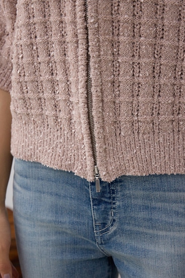 Wジップ5分袖ツイードニット 詳細画像