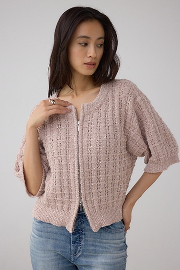 Wジップ5分袖ツイードニット 詳細画像