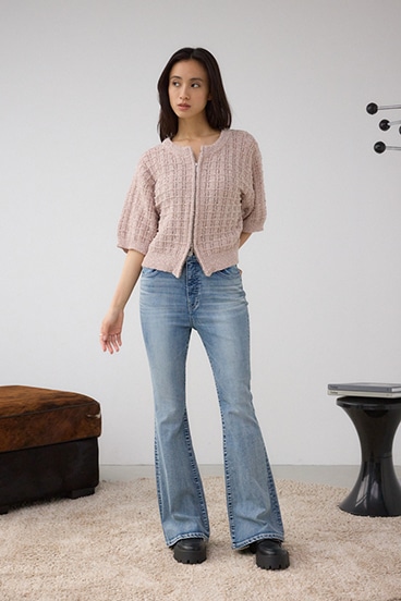 Wジップ5分袖ツイードニット 詳細画像