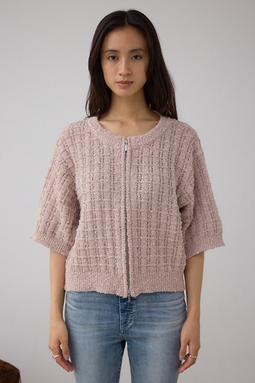 Wジップ5分袖ツイードニット 詳細画像