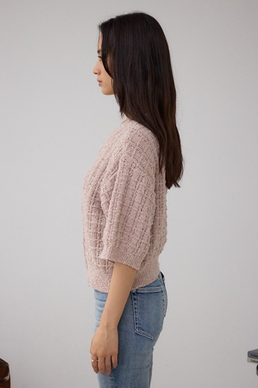 Wジップ5分袖ツイードニット 詳細画像