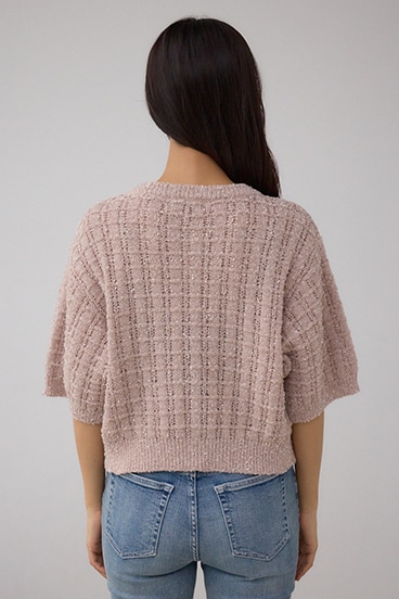 Wジップ5分袖ツイードニット 詳細画像