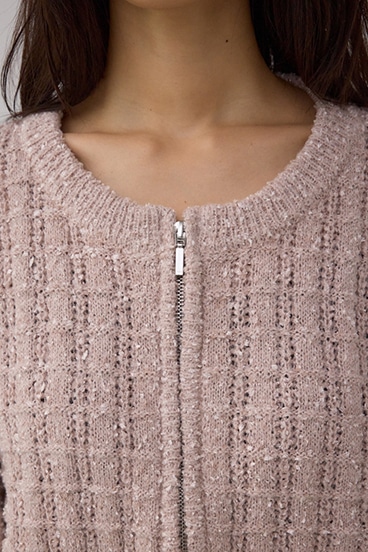 Wジップ5分袖ツイードニット 詳細画像