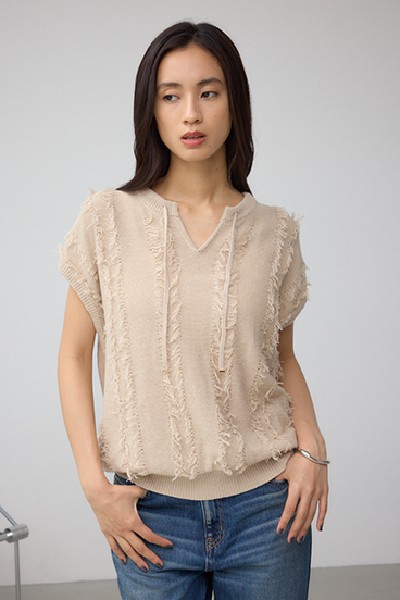 ラインフリンジニットトップス 詳細画像