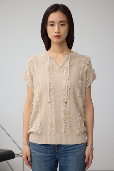 ラインフリンジニットトップス 詳細画像