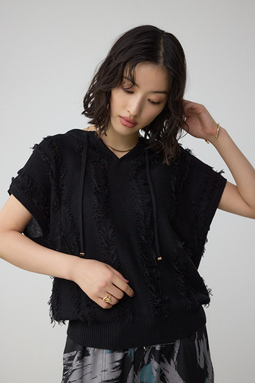 ラインフリンジニットトップス 詳細画像