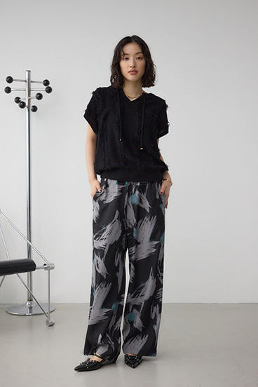 ラインフリンジニットトップス 詳細画像