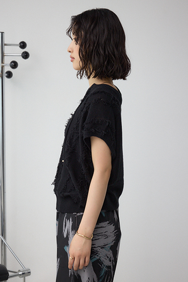 ラインフリンジニットトップス 詳細画像