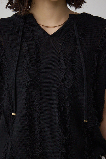 ラインフリンジニットトップス 詳細画像