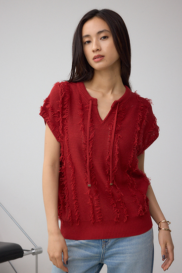 ラインフリンジニットトップス 詳細画像