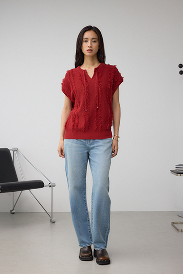 ラインフリンジニットトップス 詳細画像