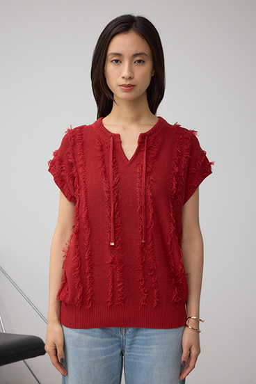 ラインフリンジニットトップス 詳細画像