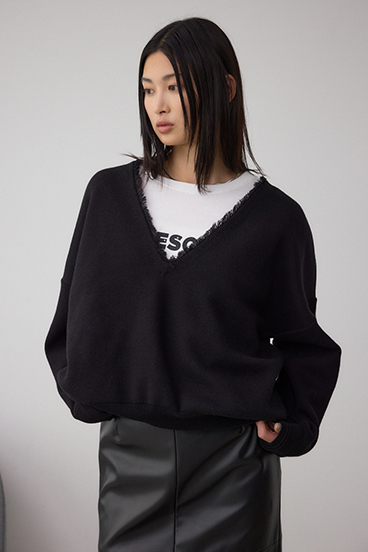 Vネックフリンジスウェッターニット 詳細画像