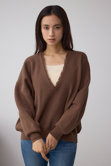 Vネックフリンジスウェッターニット 詳細画像