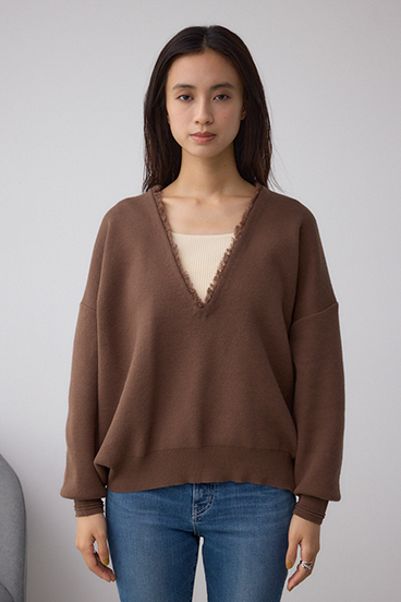 Vネックフリンジスウェッターニット 詳細画像