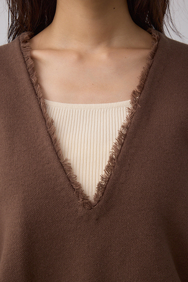Vネックフリンジスウェッターニット 詳細画像