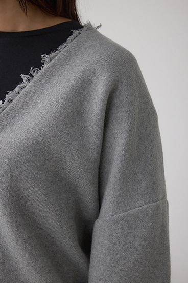 Vネックフリンジスウェッターニット 詳細画像