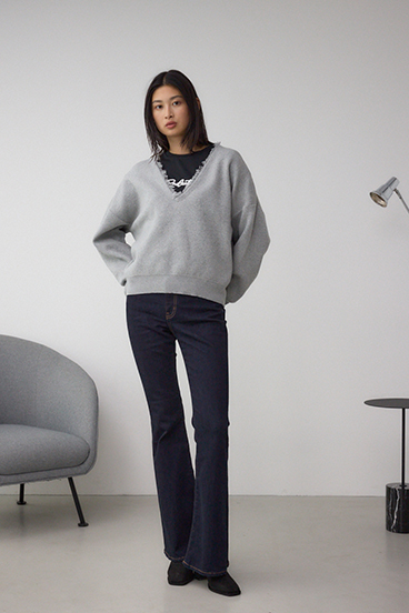 Vネックフリンジスウェッターニット 詳細画像