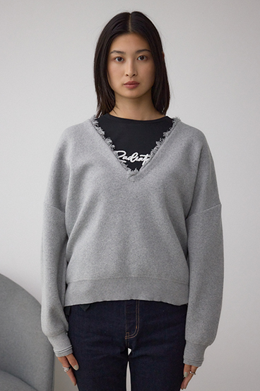 Vネックフリンジスウェッターニット 詳細画像