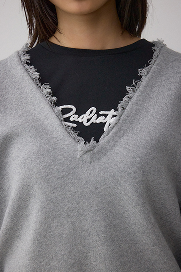 Vネックフリンジスウェッターニット 詳細画像