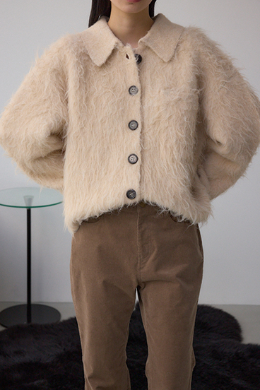 シャギー襟付きニットカーデ