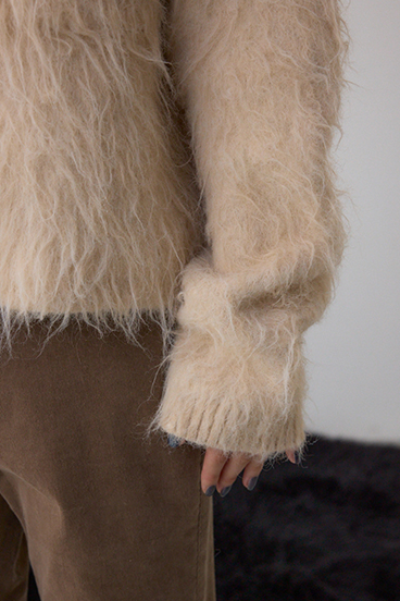 シャギー襟付きニットカーデ 詳細画像