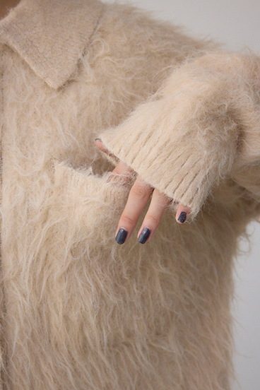 シャギー襟付きニットカーデ 詳細画像