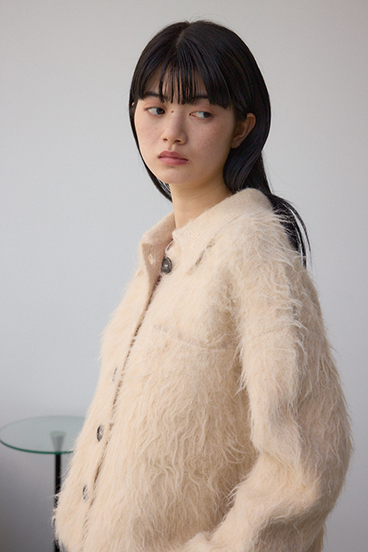 シャギー襟付きニットカーデ