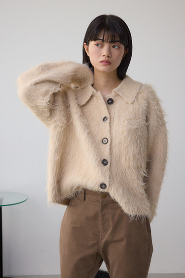 シャギー襟付きニットカーデ 詳細画像