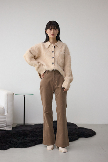 シャギー襟付きニットカーデ 詳細画像