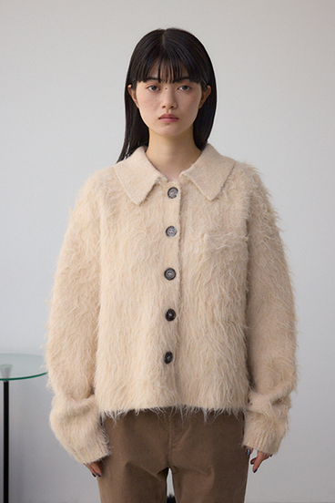 シャギー襟付きニットカーデ 詳細画像