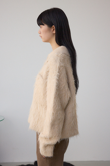 シャギー襟付きニットカーデ 詳細画像