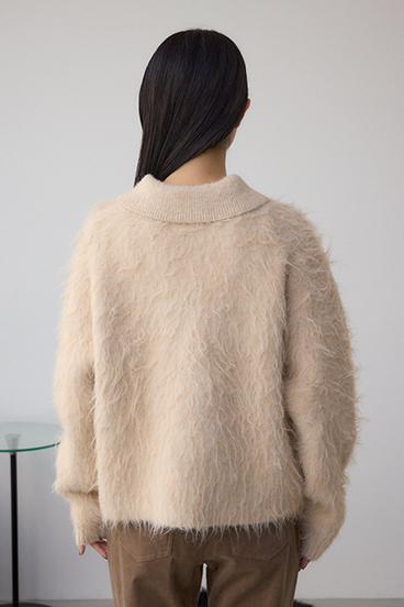 シャギー襟付きニットカーデ 詳細画像