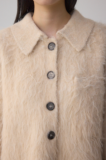 シャギー襟付きニットカーデ 詳細画像