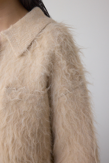 シャギー襟付きニットカーデ 詳細画像